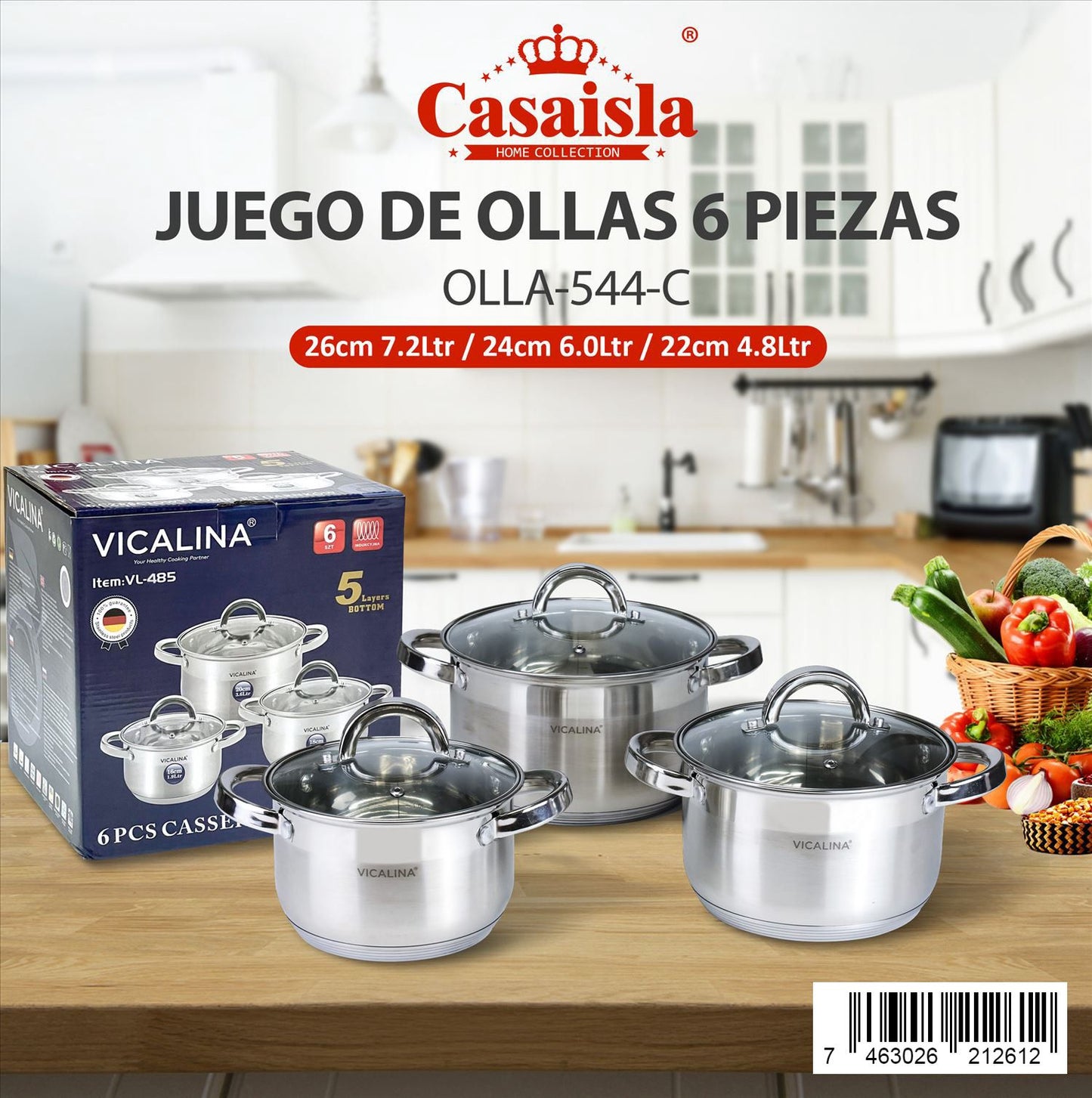 Juego de Ollas con Tapa de Cristal